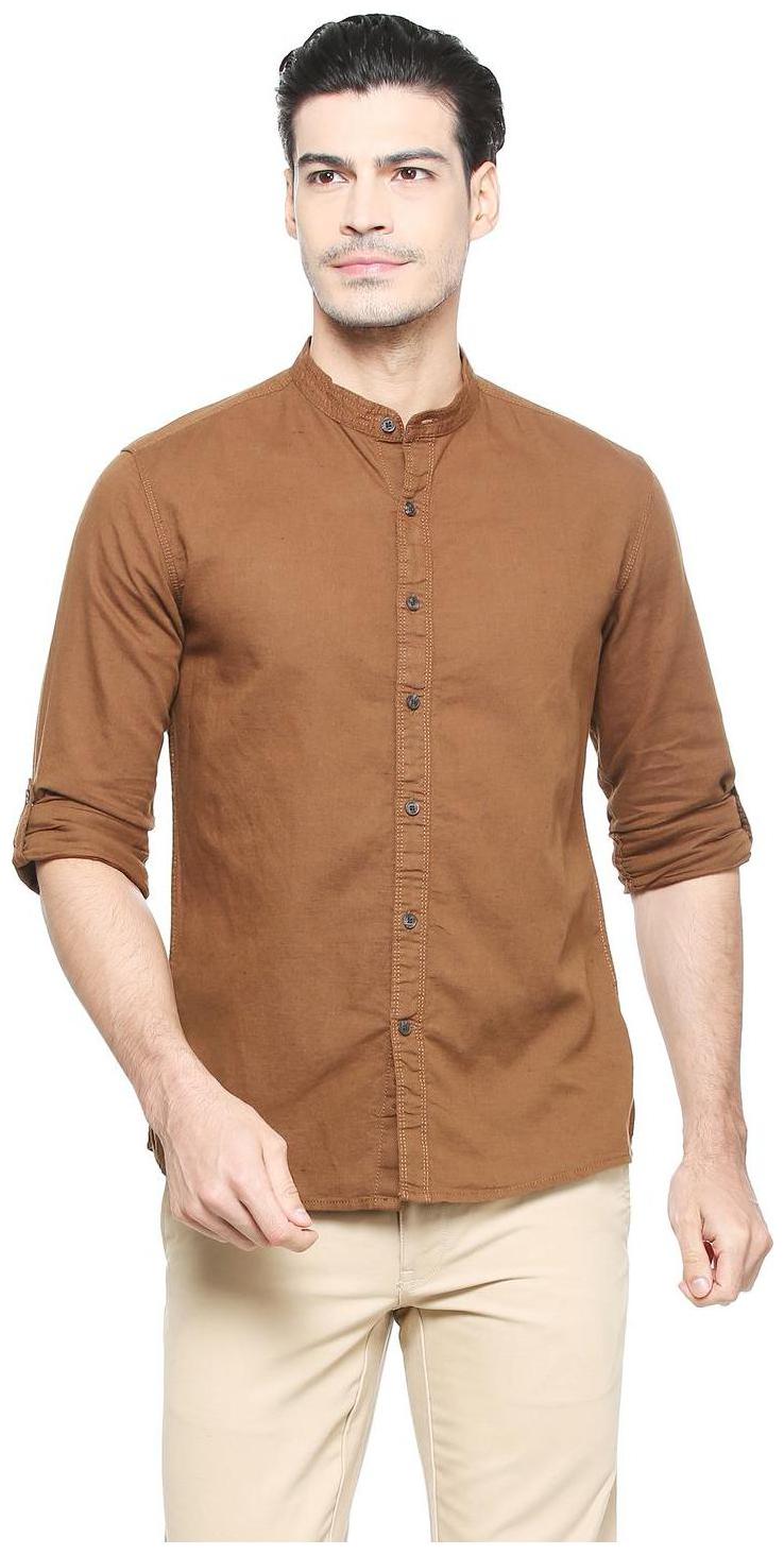 

People Men Brown Solid Regular Fit Casual Shirt