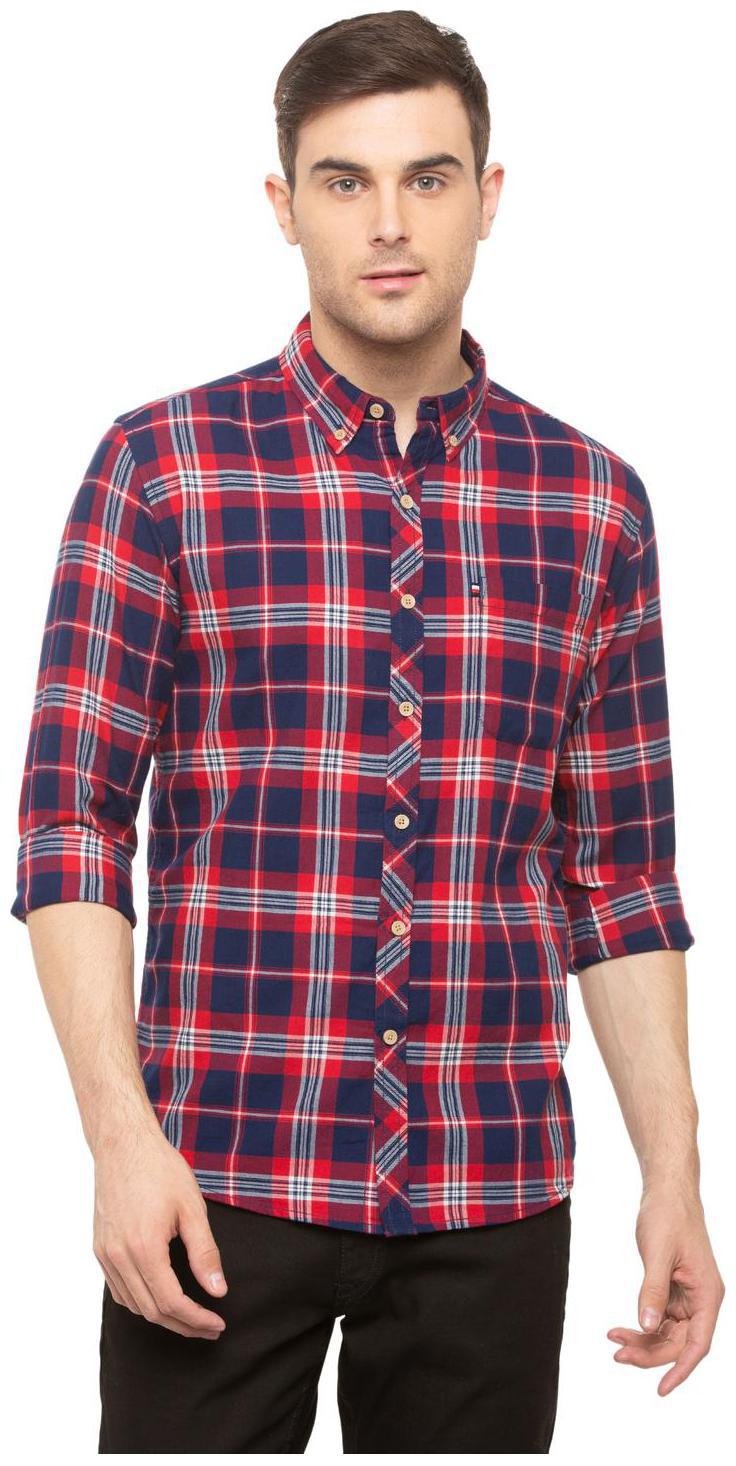 

People Men Blue Checked Regular Fit Casual Shirt