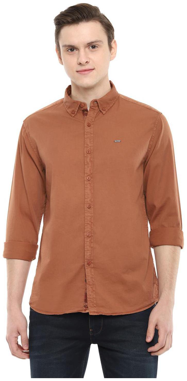 

People Men Brown Solid Regular Fit Casual Shirt
