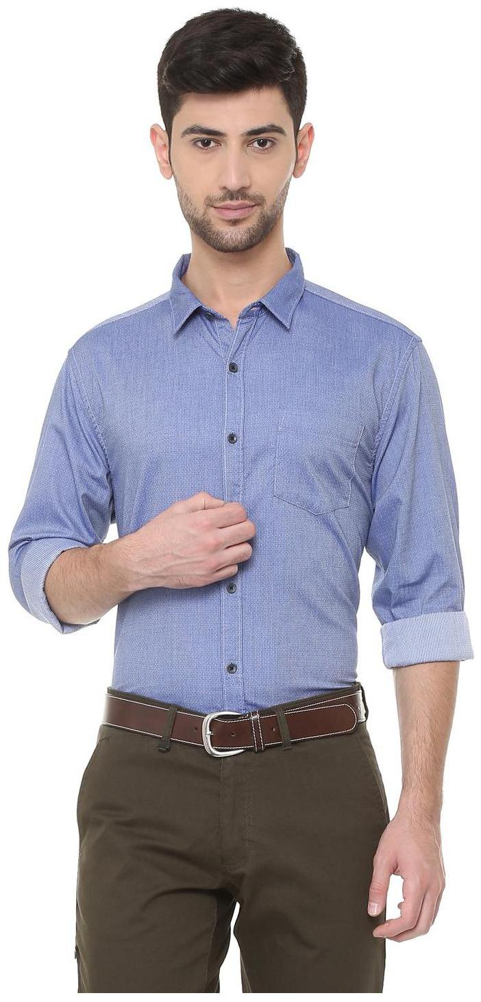 

People Men Blue Solid Slim Fit Casual Shirt
