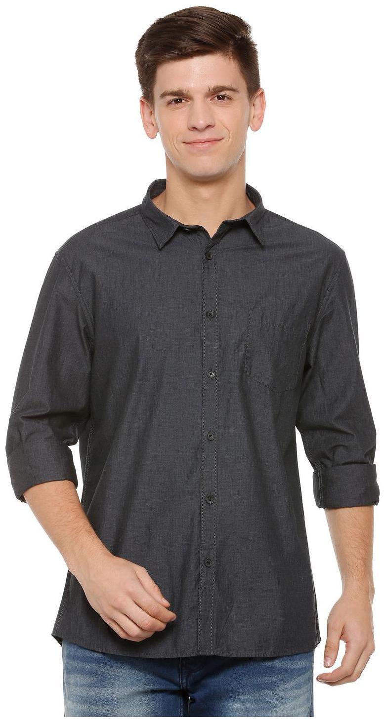 

People Men Black Weaved Slim Fit Casual Shirt