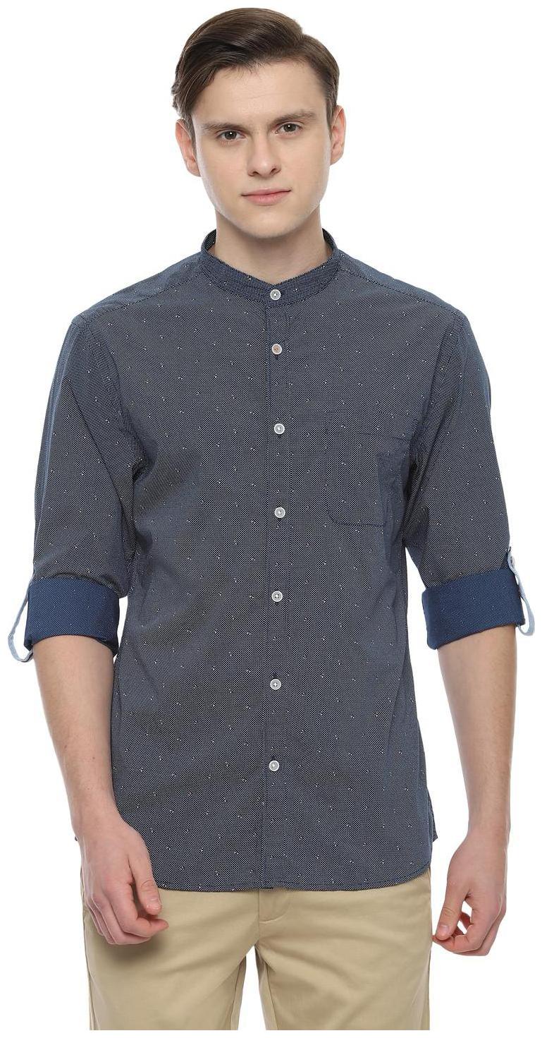 

People Men Blue Printed Slim Fit Casual Shirt