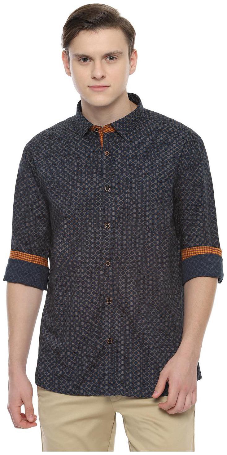 

People Men Blue Printed Regular Fit Casual Shirt