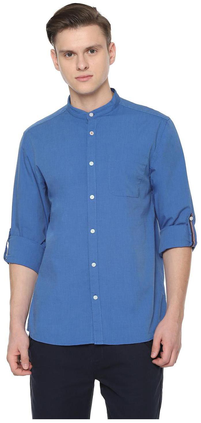 

People Men Blue Solid Regular Fit Casual Shirt