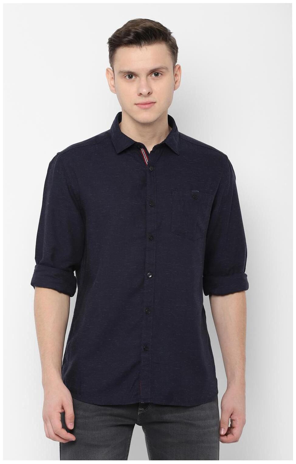 

People Men Blue Weaved Regular Fit Casual Shirt