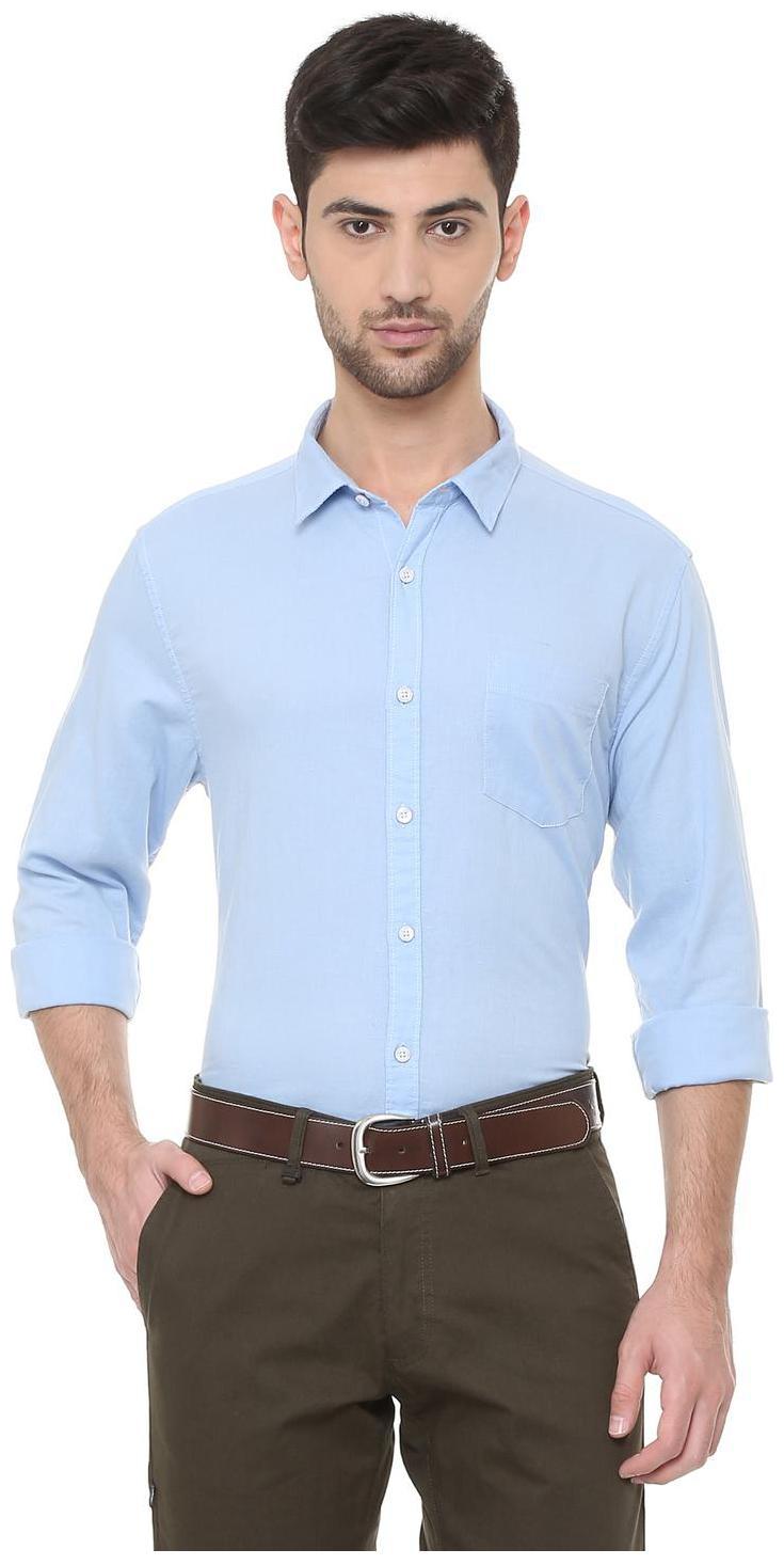 

People Men Blue Solid Slim Fit Casual Shirt