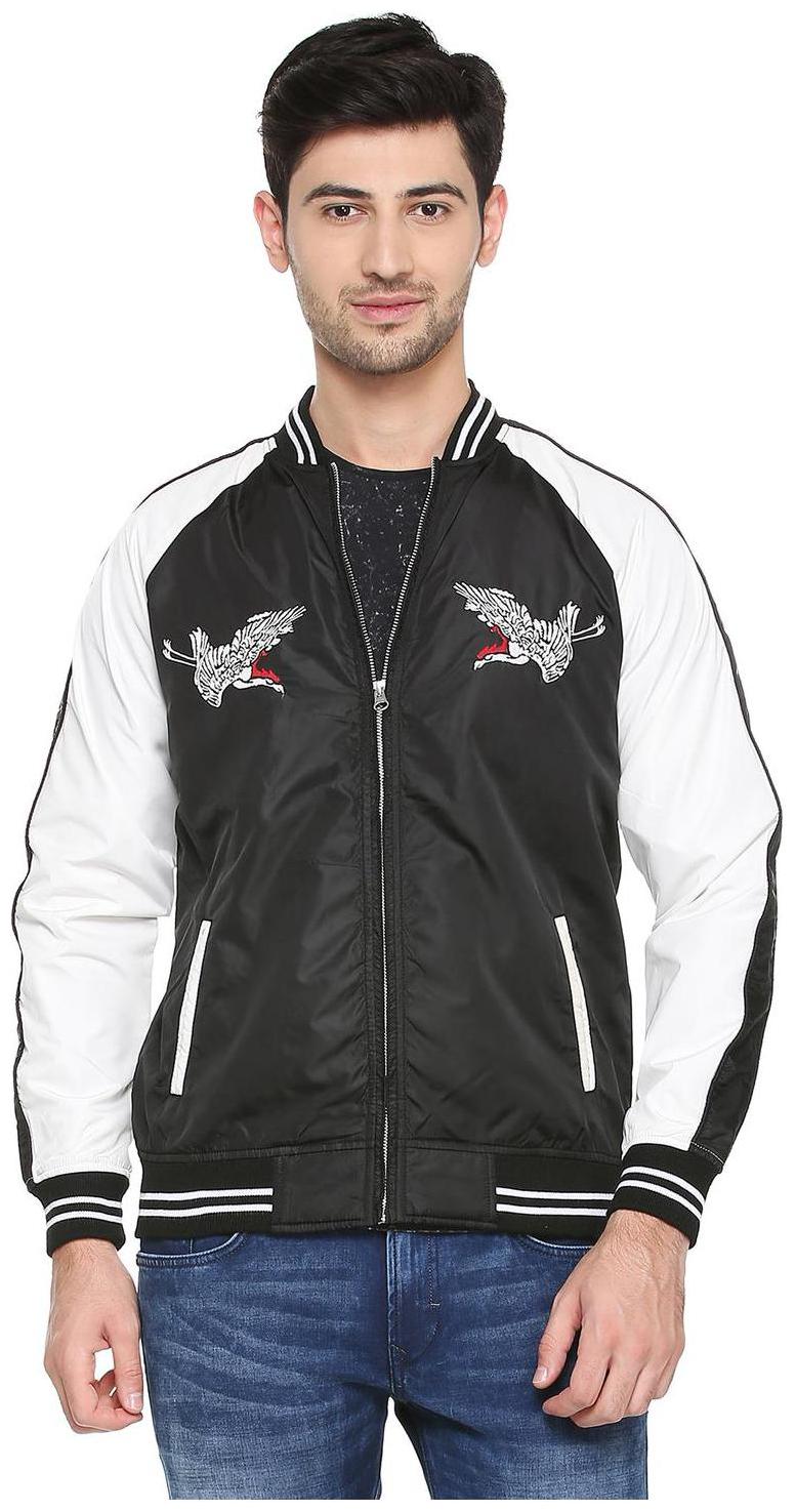 

People Men Black Printed Biker jacket