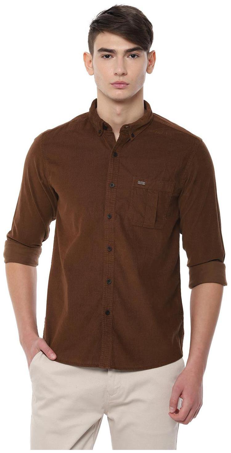 

People Men Brown Textured Regular Fit Casual Shirt