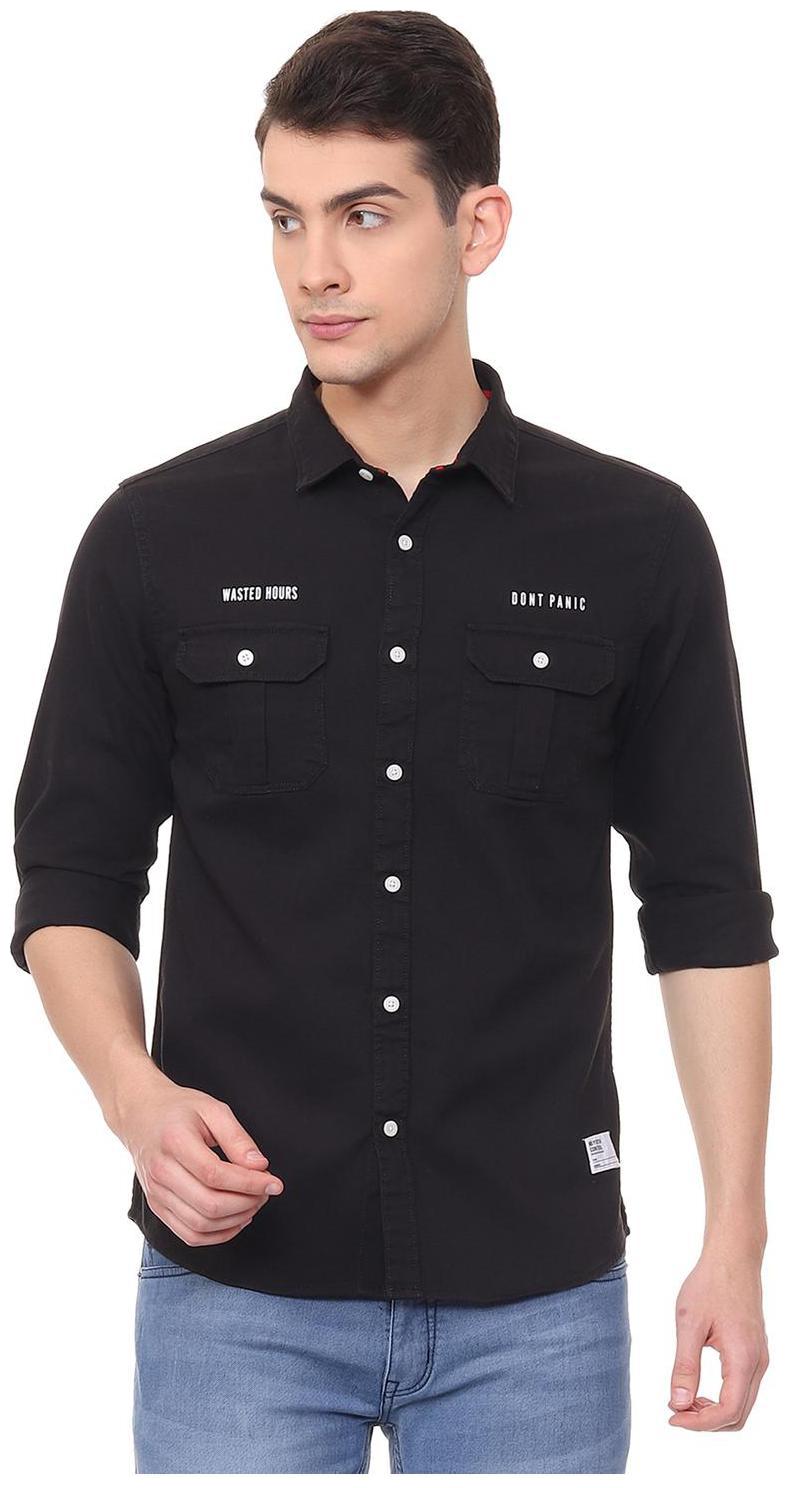 

People Men Black Solid Slim Fit Casual Shirt