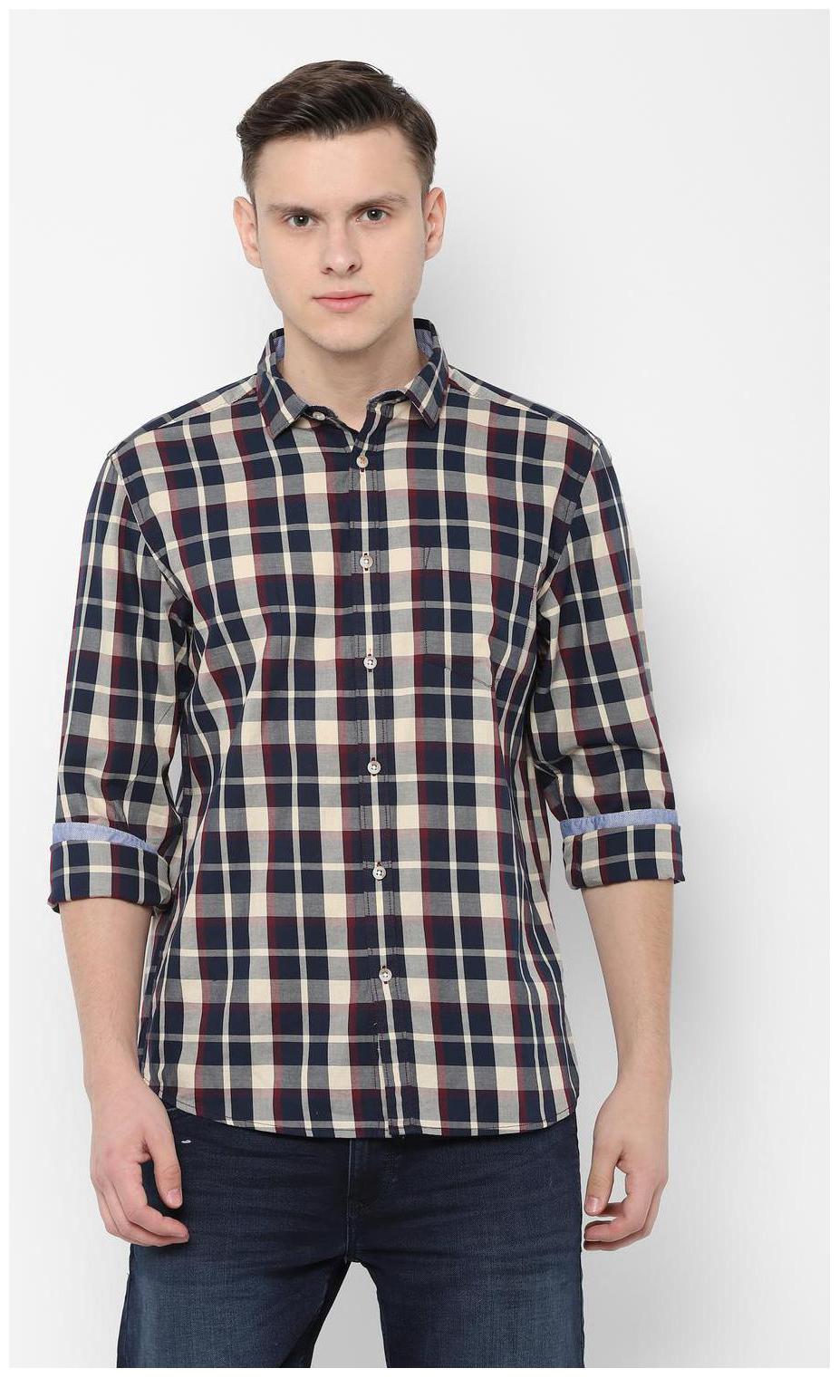 

People Men Blue Checked Regular Fit Casual Shirt