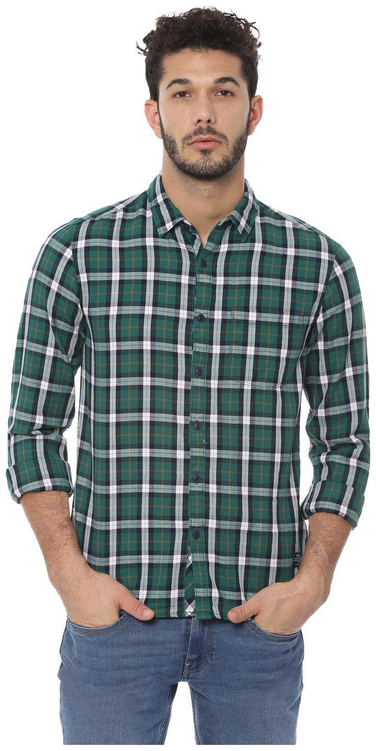 

People Men Blue Checked Regular Fit Casual Shirt