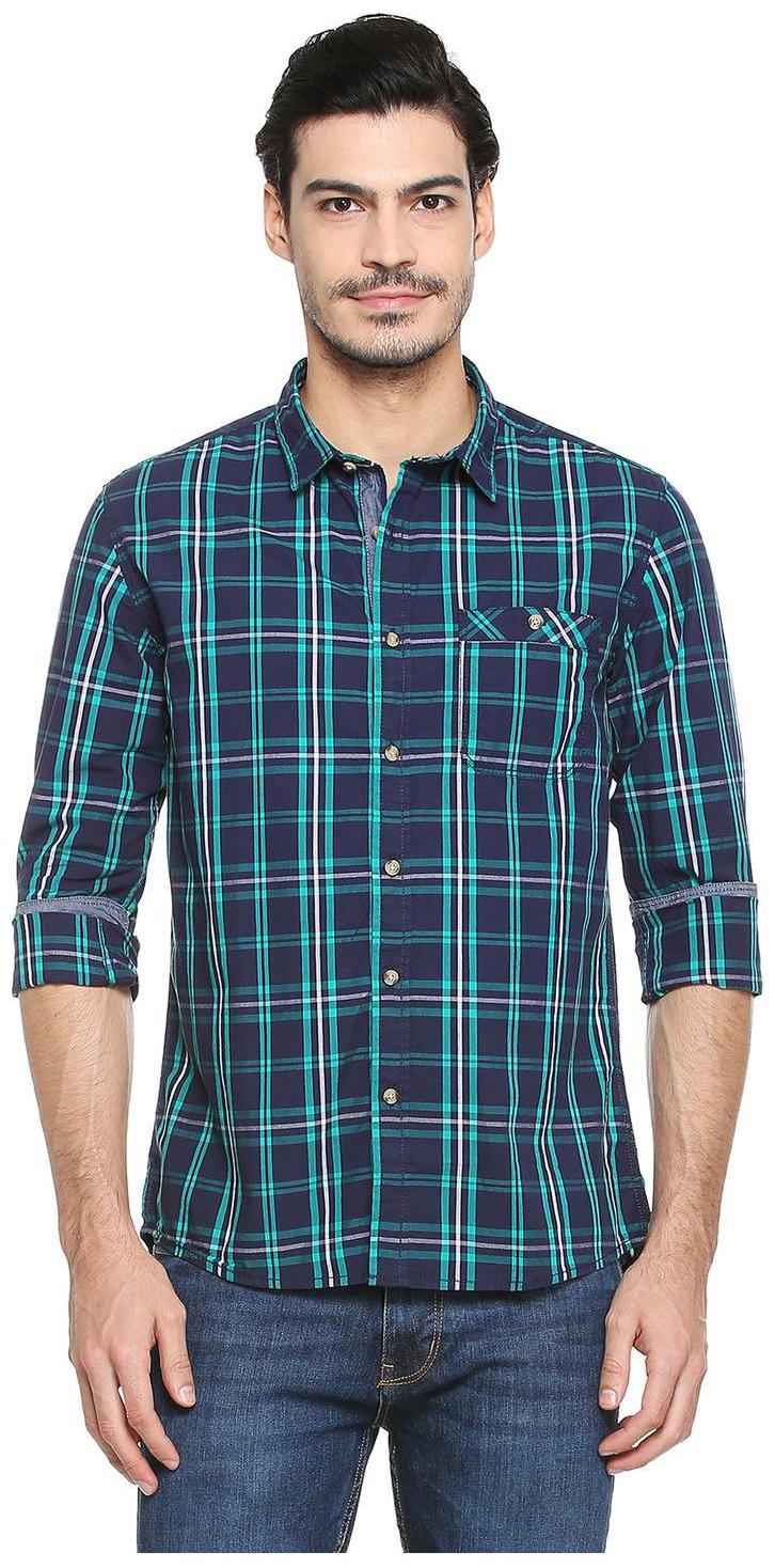 

People Men Blue Checked Regular Fit Casual Shirt