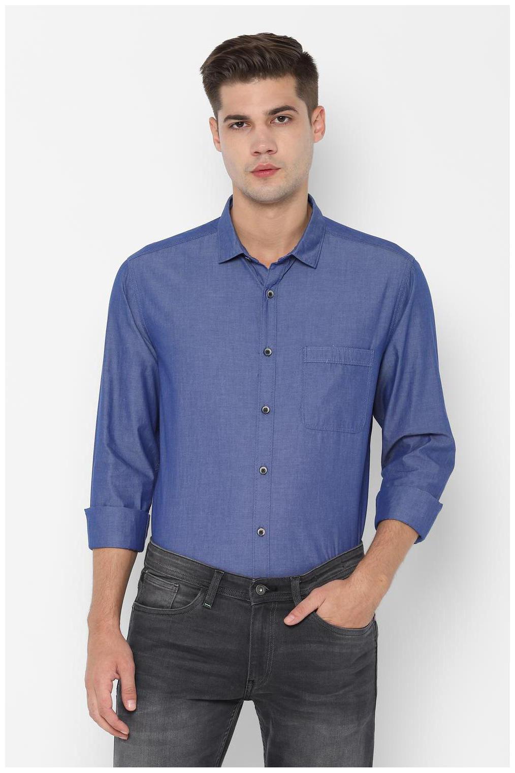 

People Men Blue Printed Regular Fit Casual Shirt