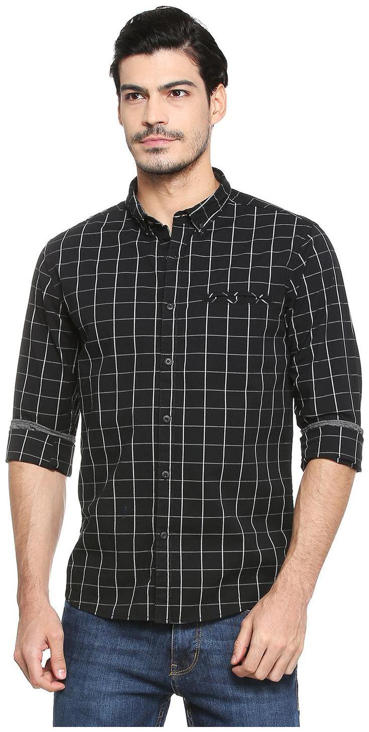 

People Men Black Checked Regular Fit Casual Shirt