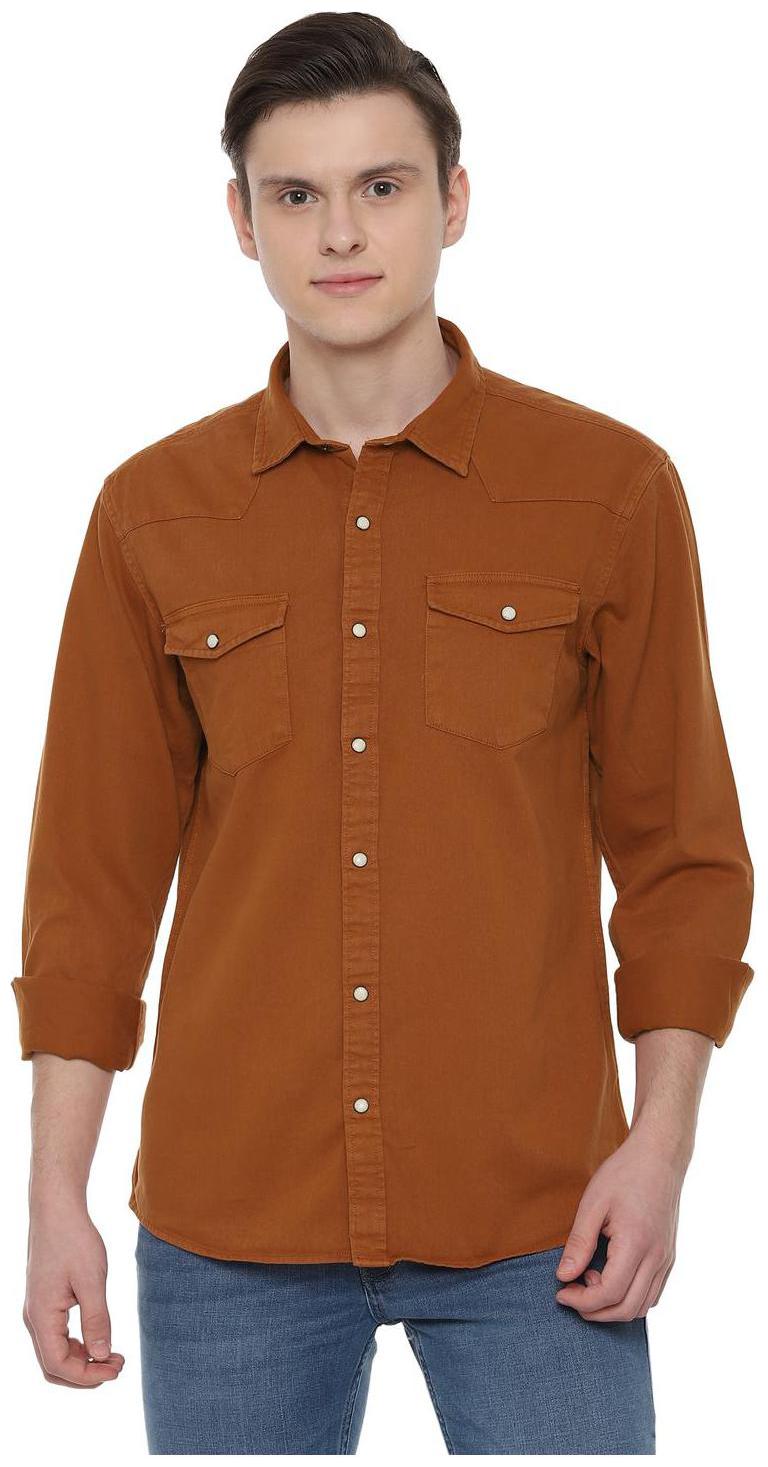 

People Men Brown Weaved Regular Fit Casual Shirt