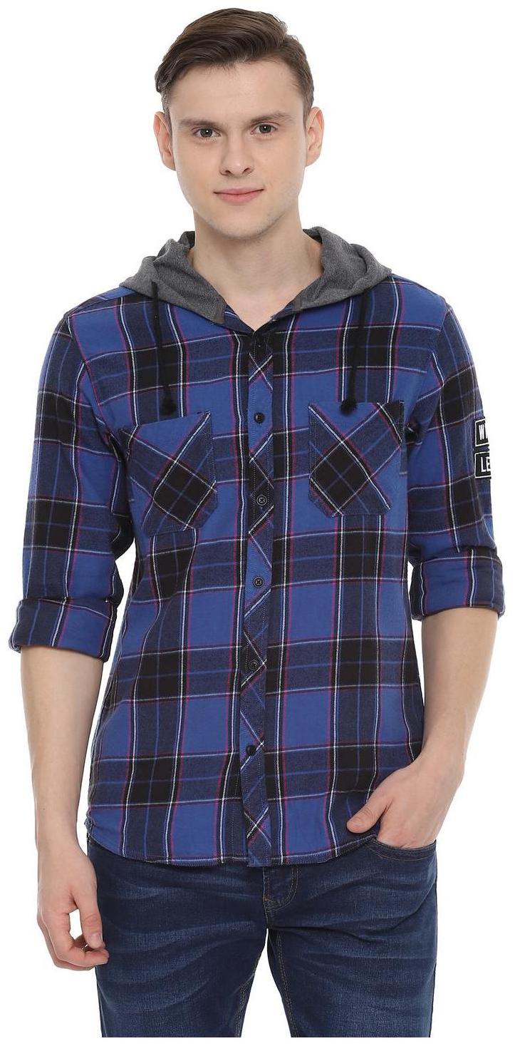 

People Men Blue Checked Regular Fit Casual Shirt