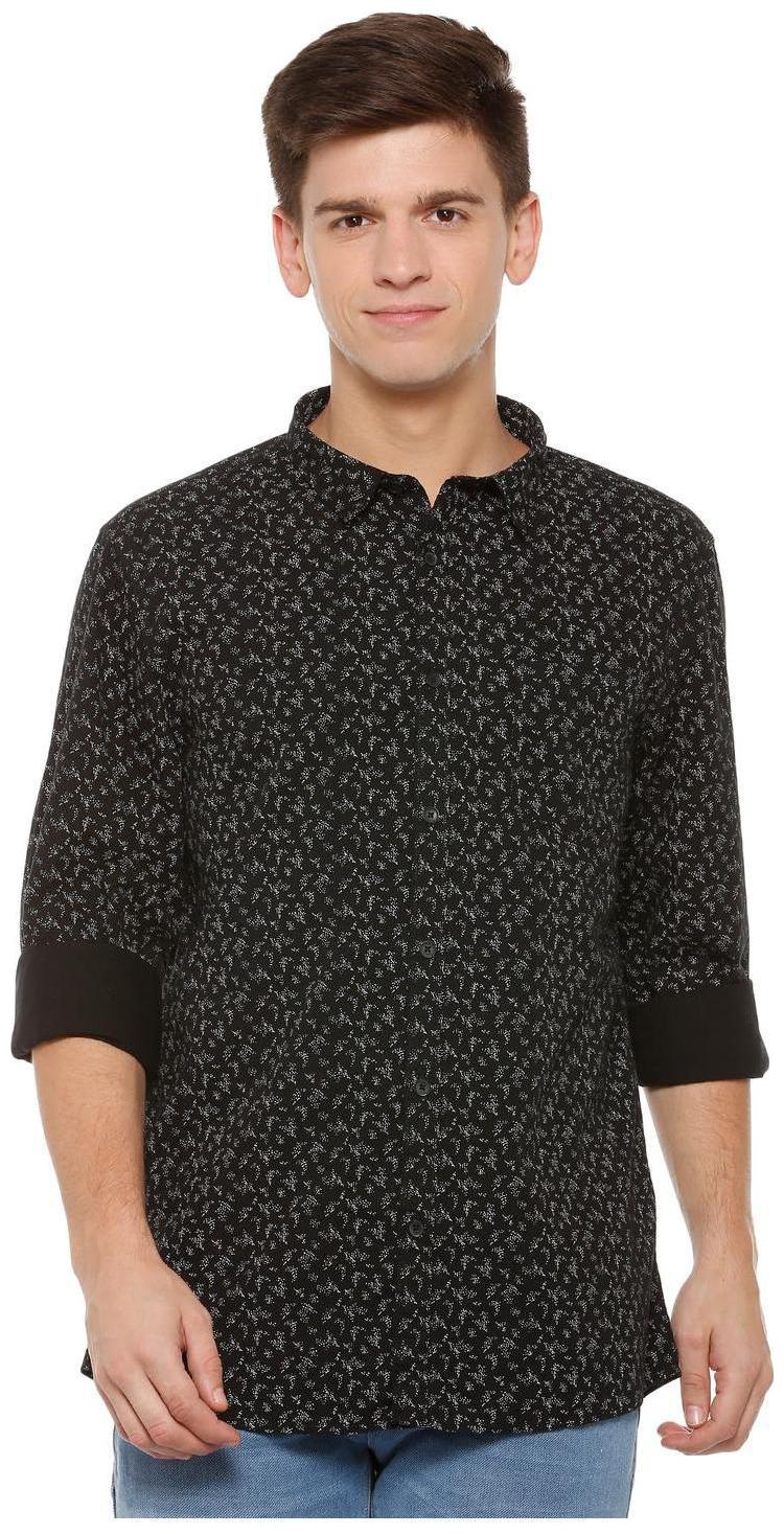

People Men Black Printed Slim Fit Casual Shirt