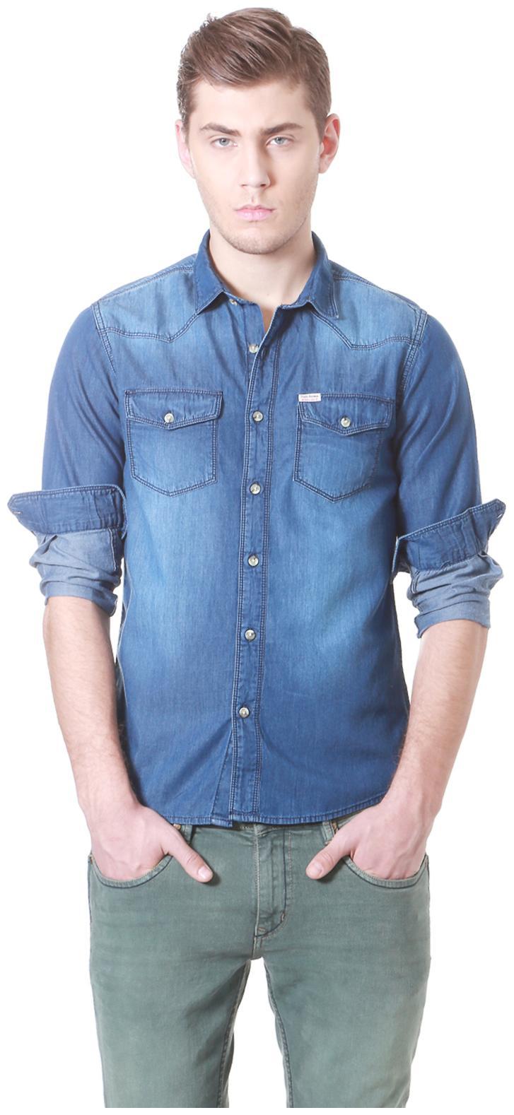 

People Men Blue Solid Regular Fit Casual Shirt