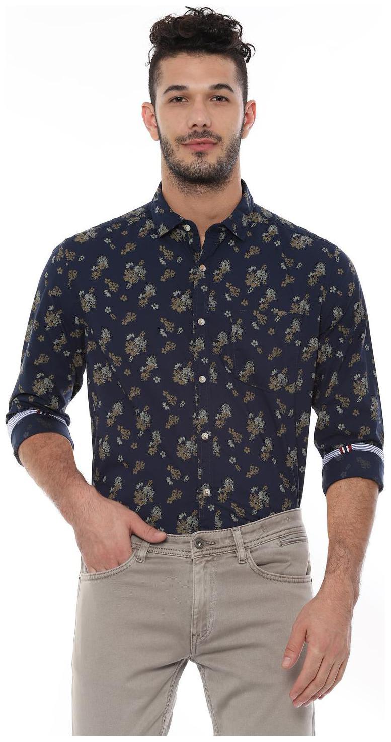 

People Men Blue Printed Regular Fit Casual Shirt