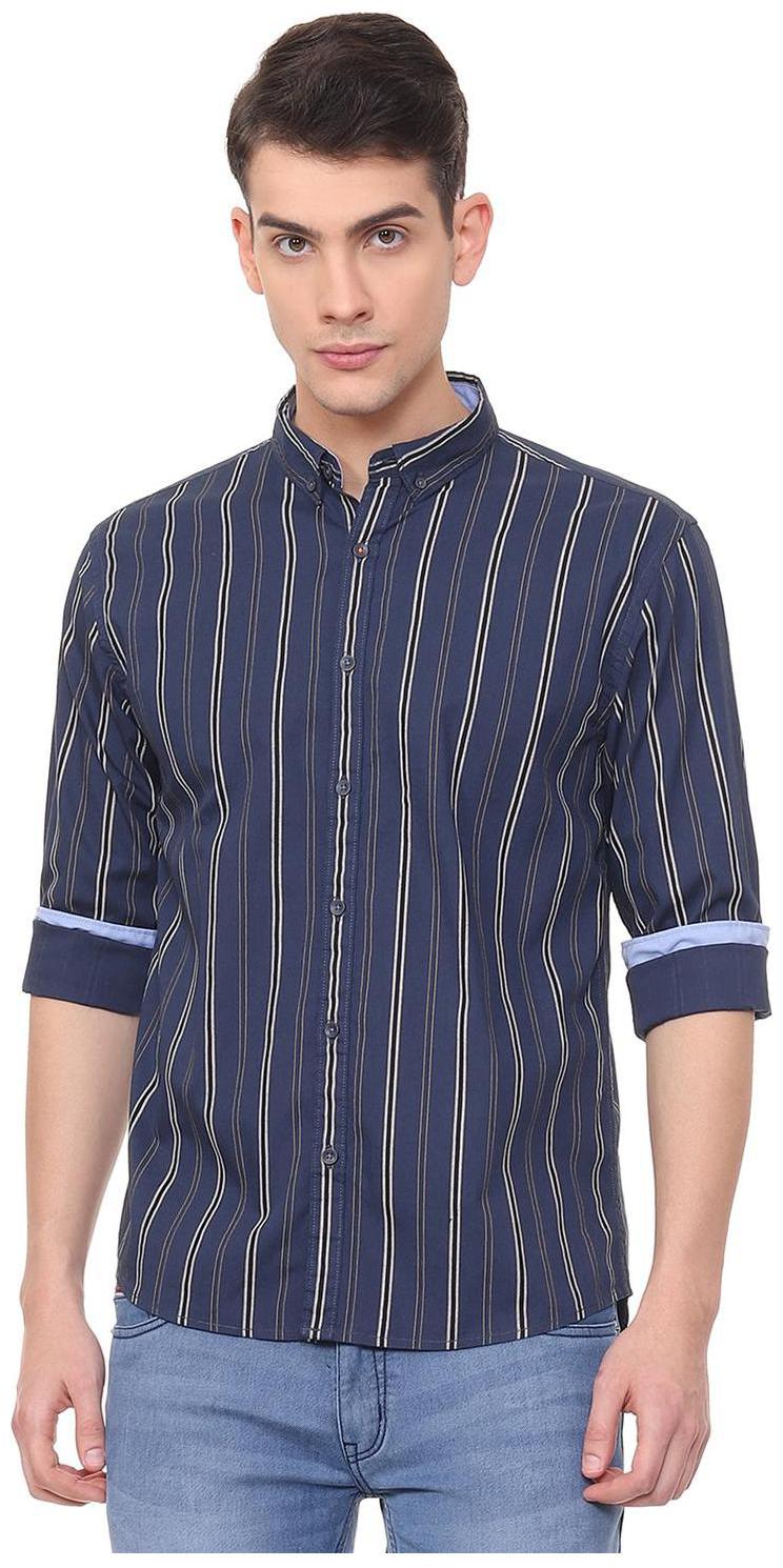 

People Men Blue Vertical Stripes Regular Fit Casual Shirt