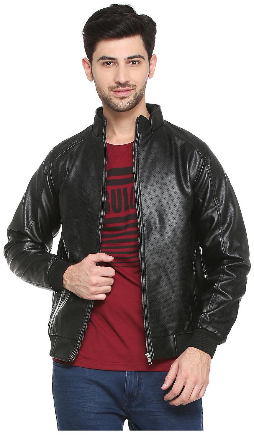 

People Men Black Solid Biker jacket