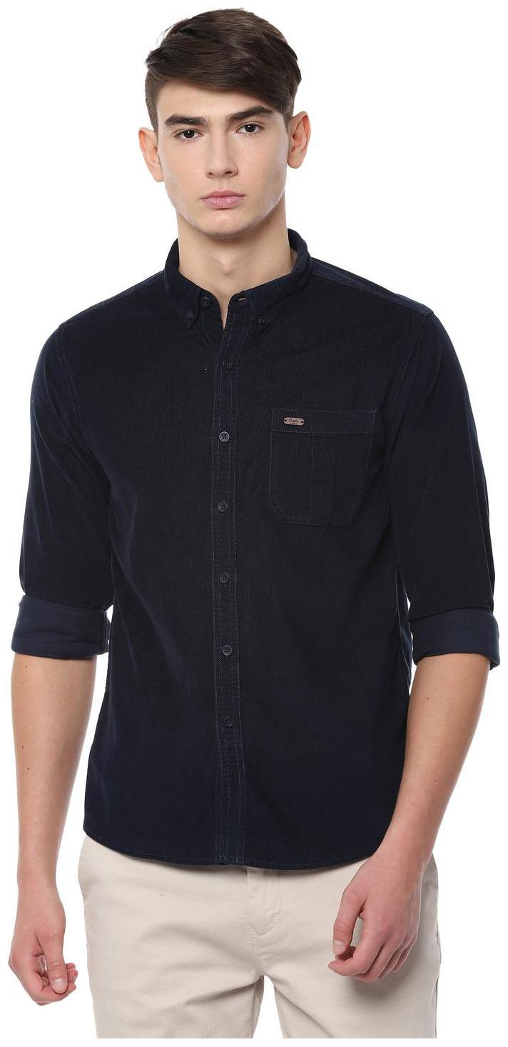 

People Men Blue Textured Regular Fit Casual Shirt