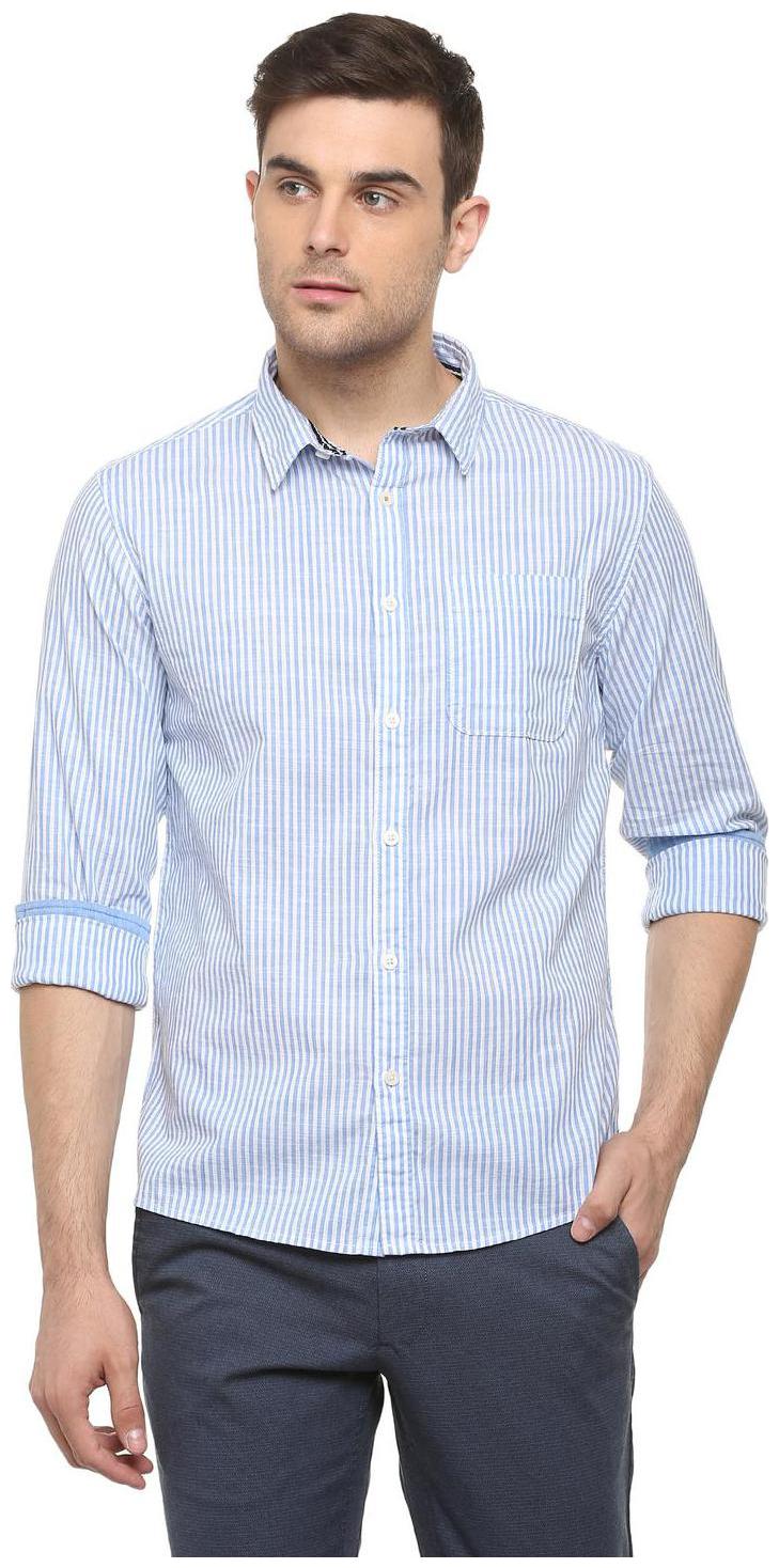 

People Men Blue Vertical Stripes Regular Fit Casual Shirt