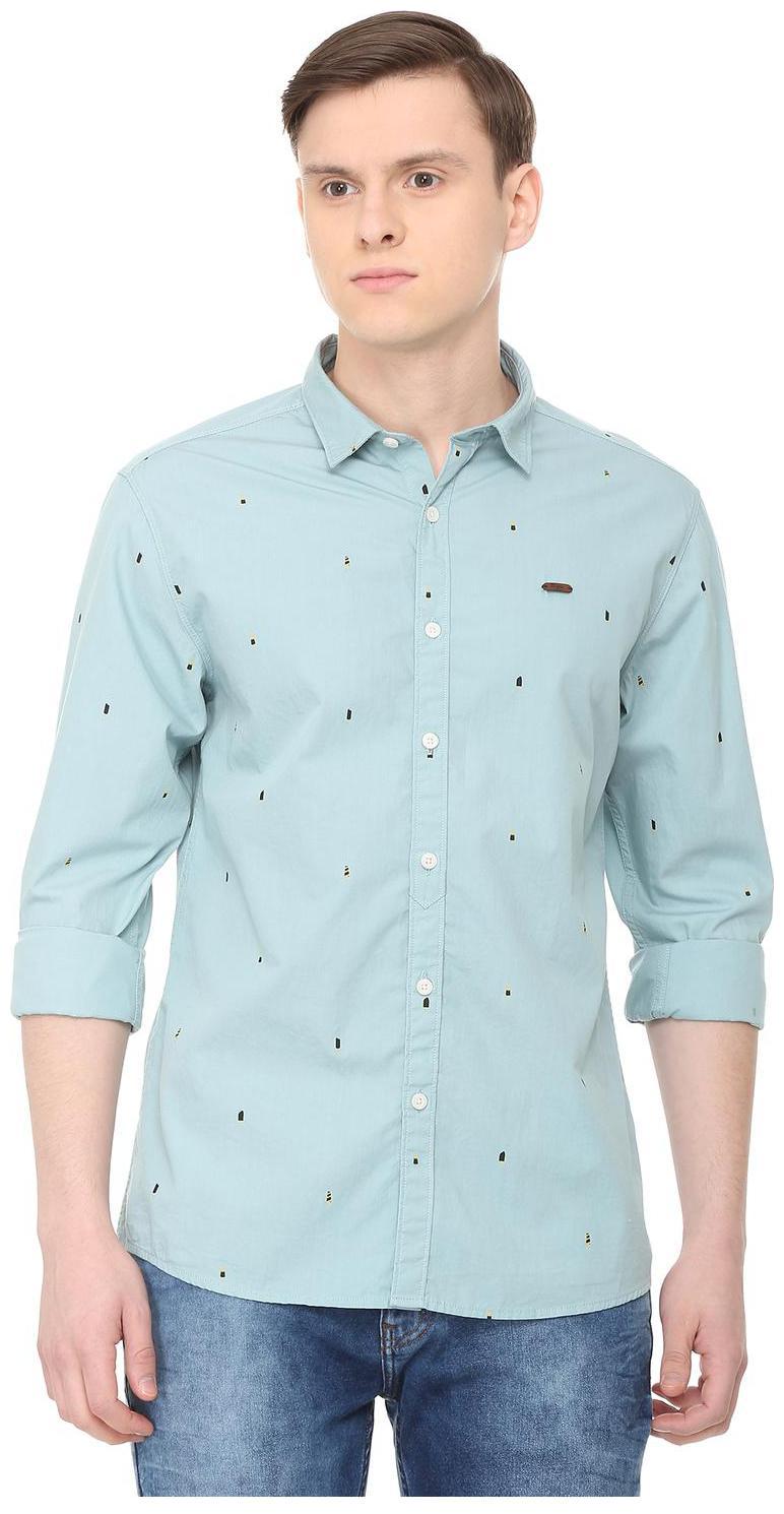 

People Men Blue Printed Regular Fit Casual Shirt