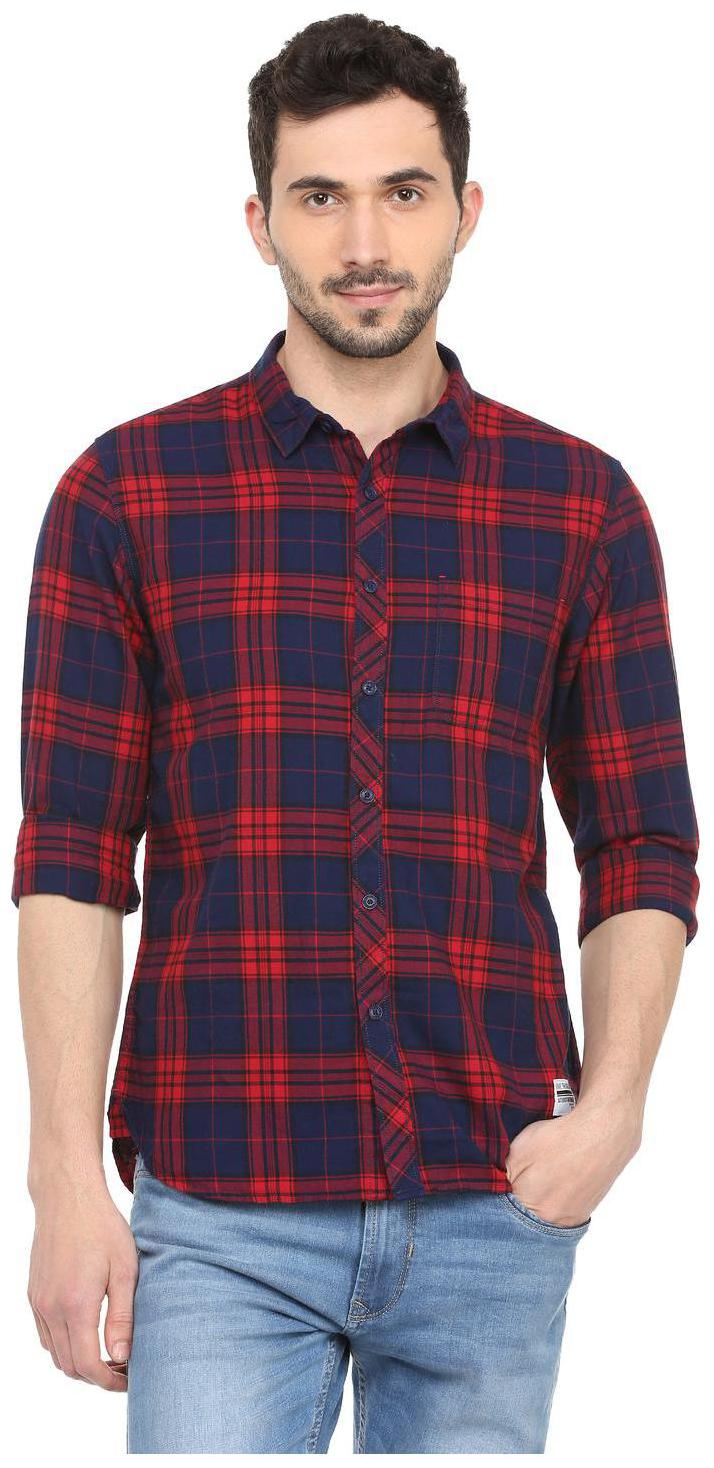 

People Men Blue Checked Regular Fit Casual Shirt