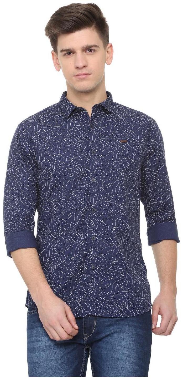 

People Men Blue Printed Regular Fit Casual Shirt