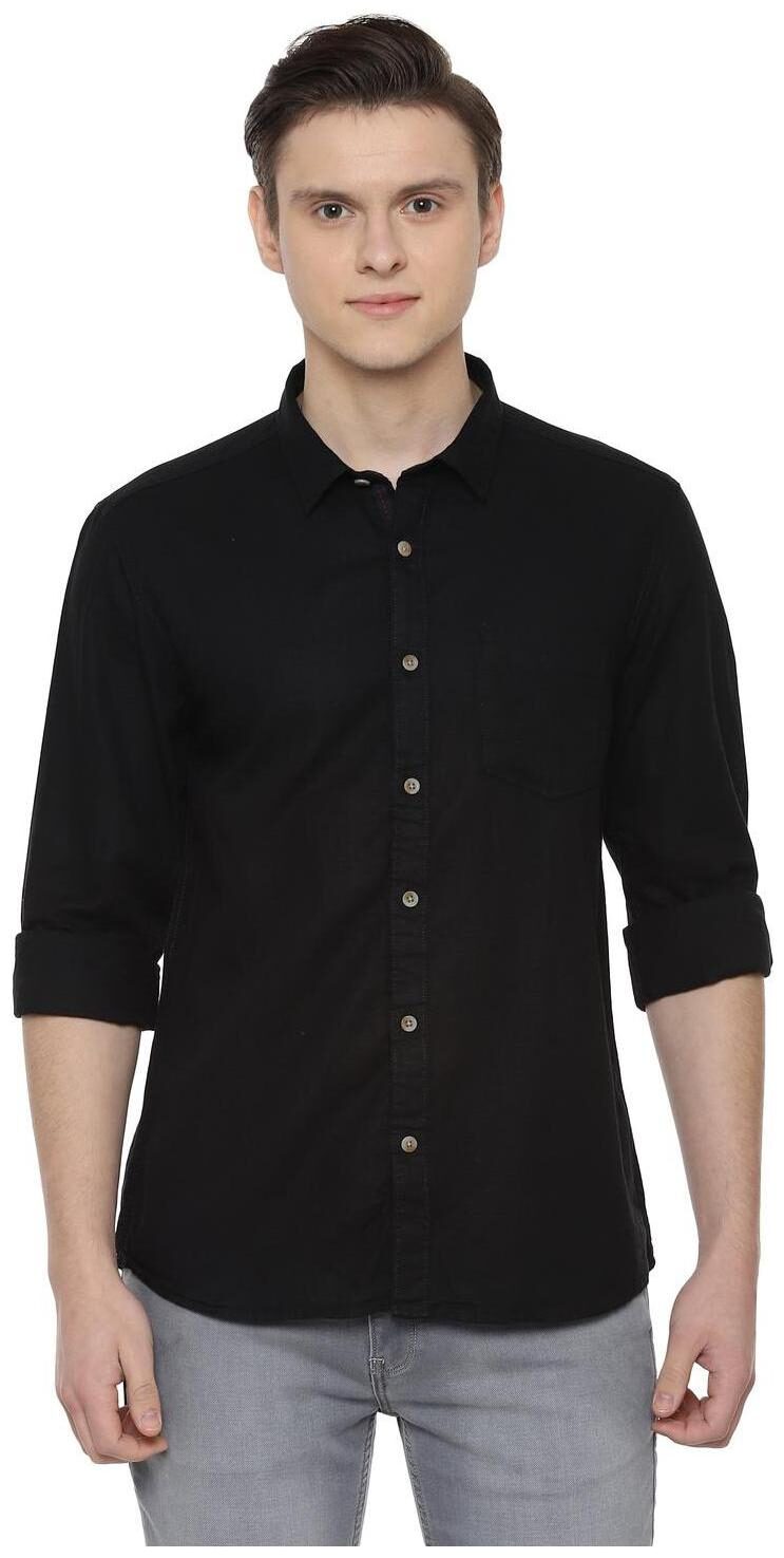 

People Men Black Solid Regular Fit Casual Shirt