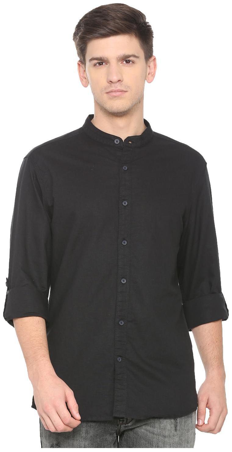 

People Men Black Solid Regular Fit Casual Shirt