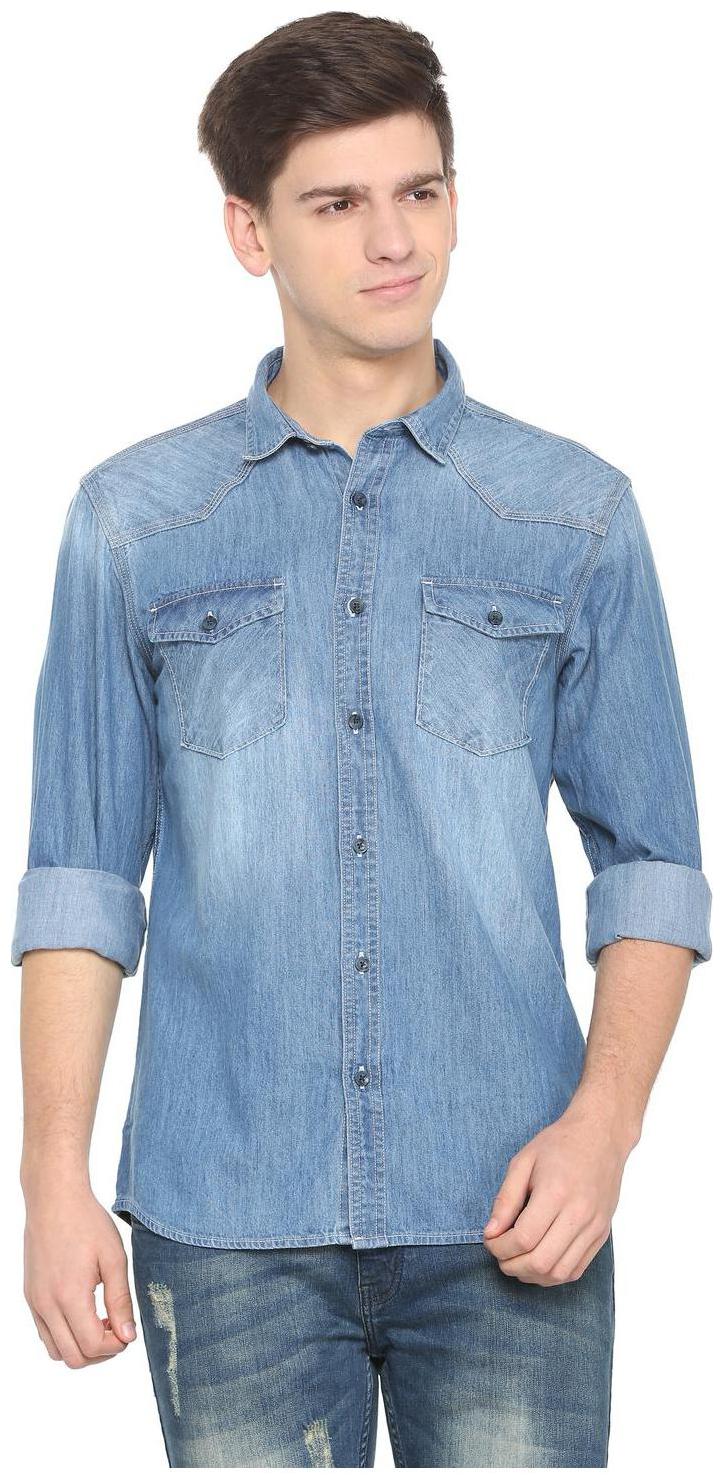 

People Men Blue Solid Regular Fit Casual Shirt