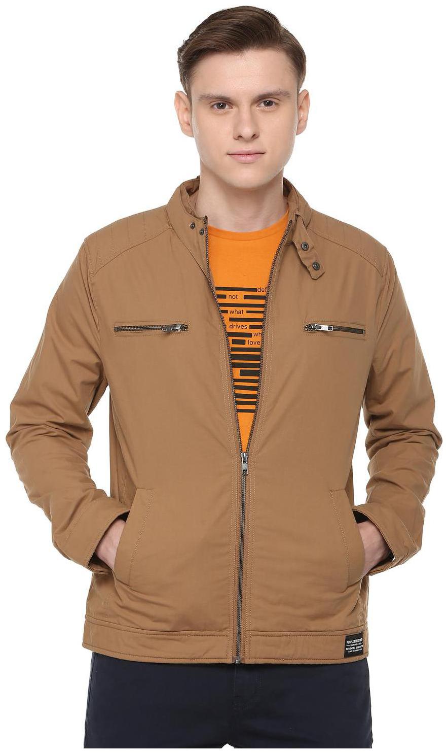 

People Men Brown Solid Bomber jacket