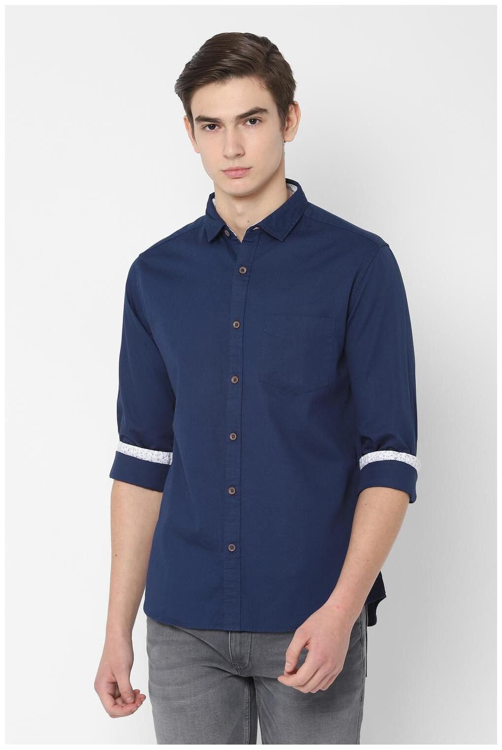 

People Men Blue Weaved Regular Fit Casual Shirt