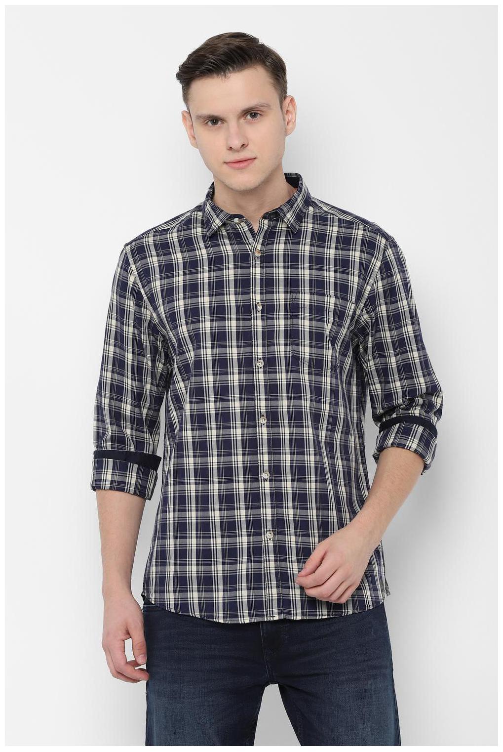 

People Men Blue Checked Regular Fit Casual Shirt