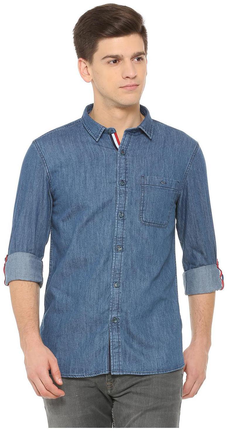 

People Men Blue Solid Regular Fit Casual Shirt