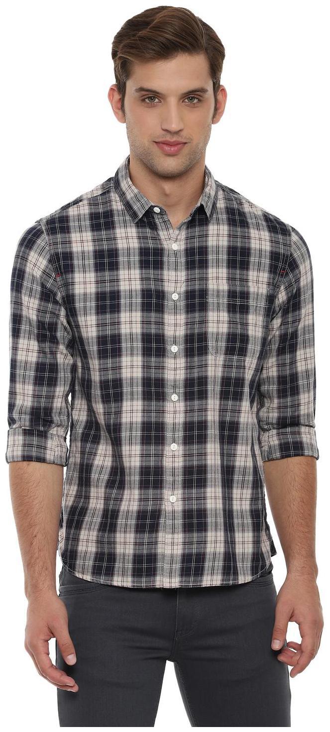 

People Men Black White Checked Regular Fit Casual Shirt