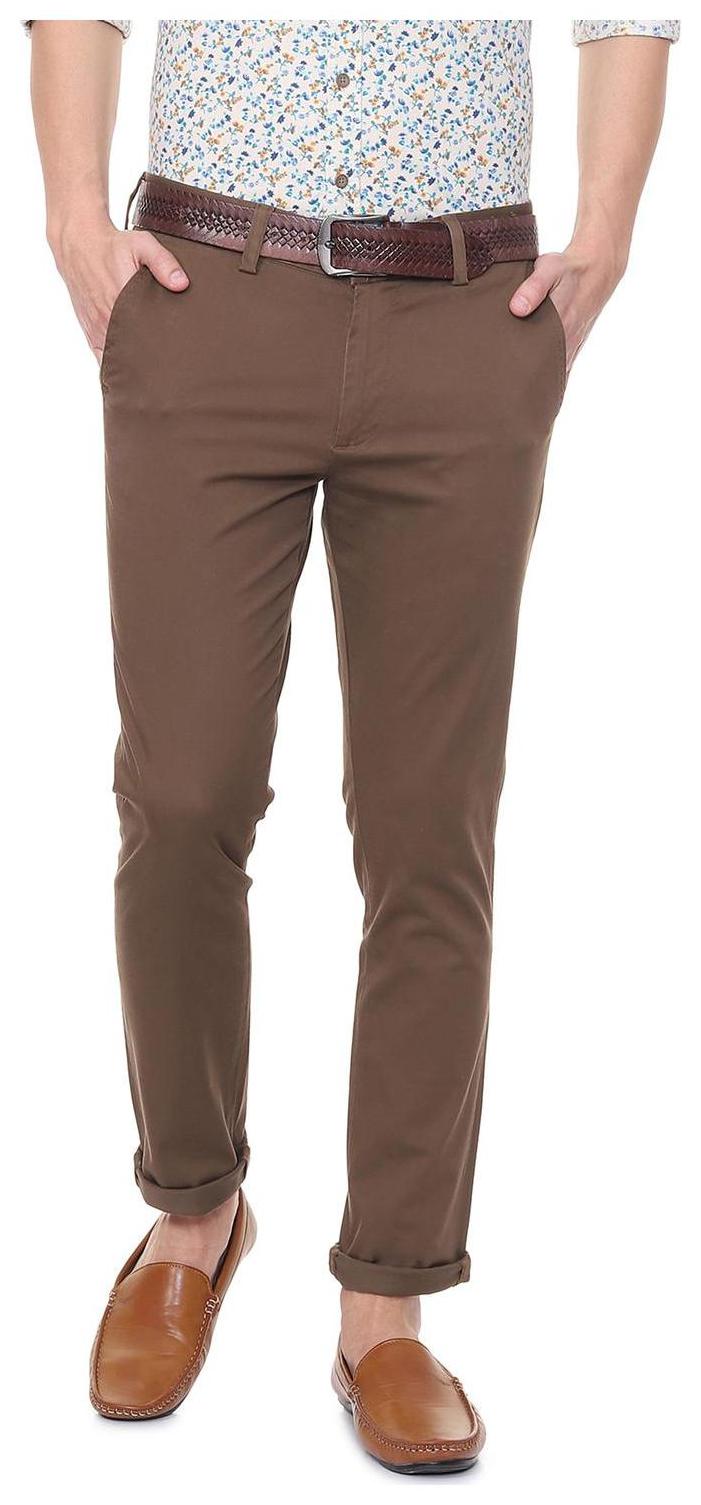 

People Men Brown Solid Slim fit Regular trousers