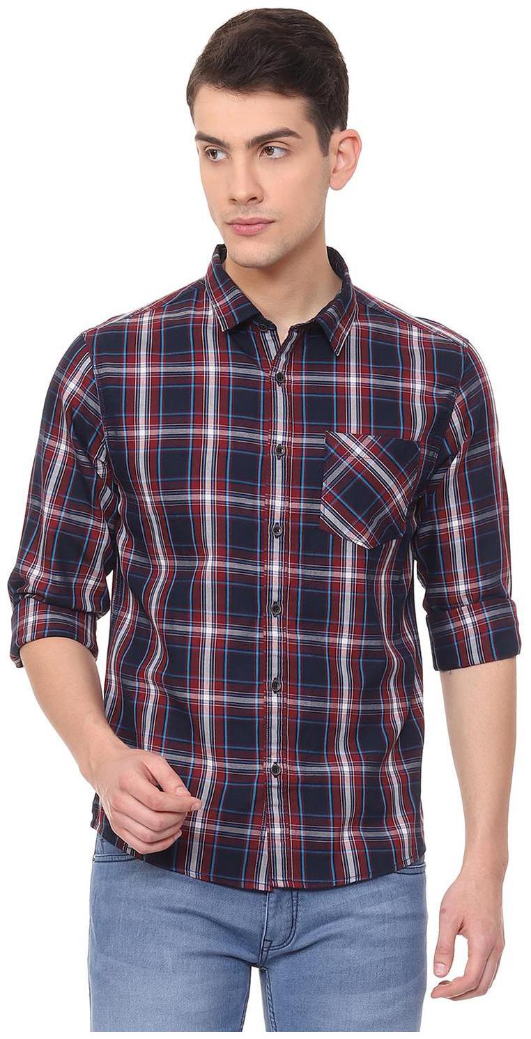 

People Men Blue Checked Regular Fit Casual Shirt