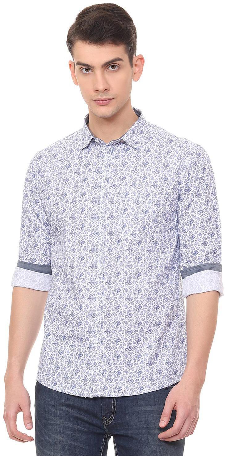 

People Men Blue Printed Slim Fit Casual Shirt