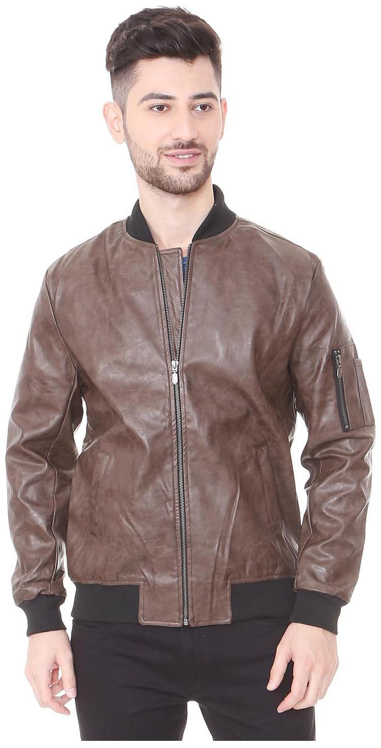 

People Men Brown Solid Bomber jacket