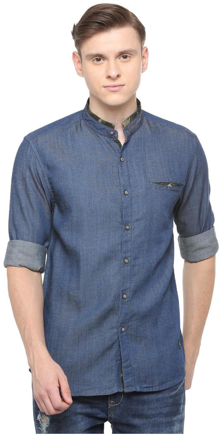 

People Men Blue Solid Regular Fit Casual Shirt