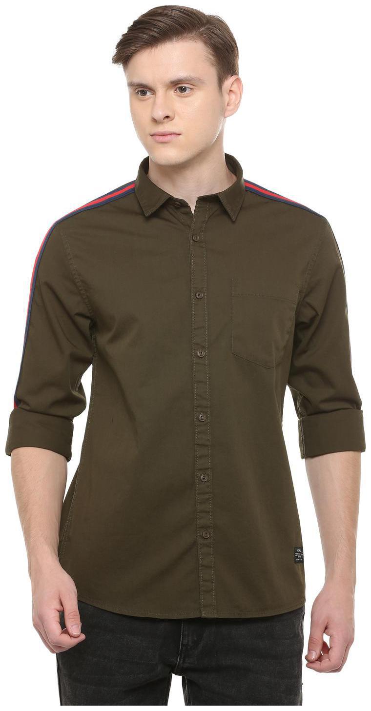 

People Men Brown Solid Regular Fit Casual Shirt