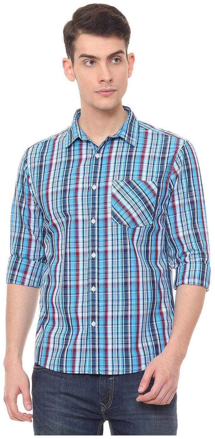 

People Men Blue Checked Regular Fit Casual Shirt