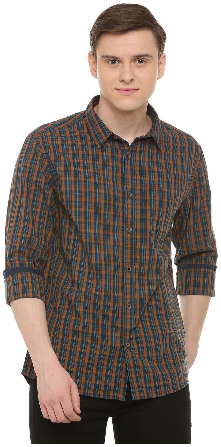 

People Men Brown Checked Regular Fit Casual Shirt