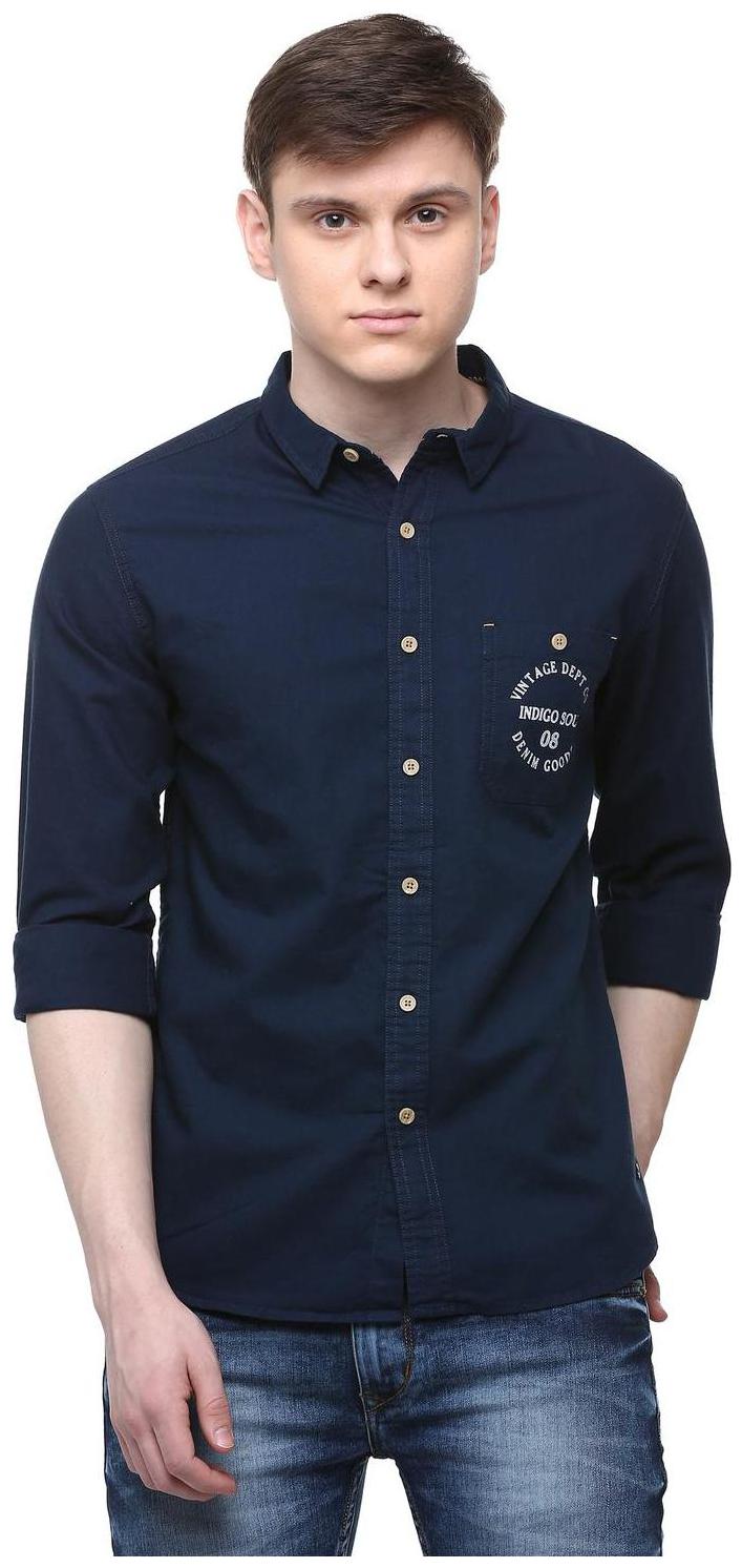 

People Men Blue Solid Slim Fit Casual Shirt
