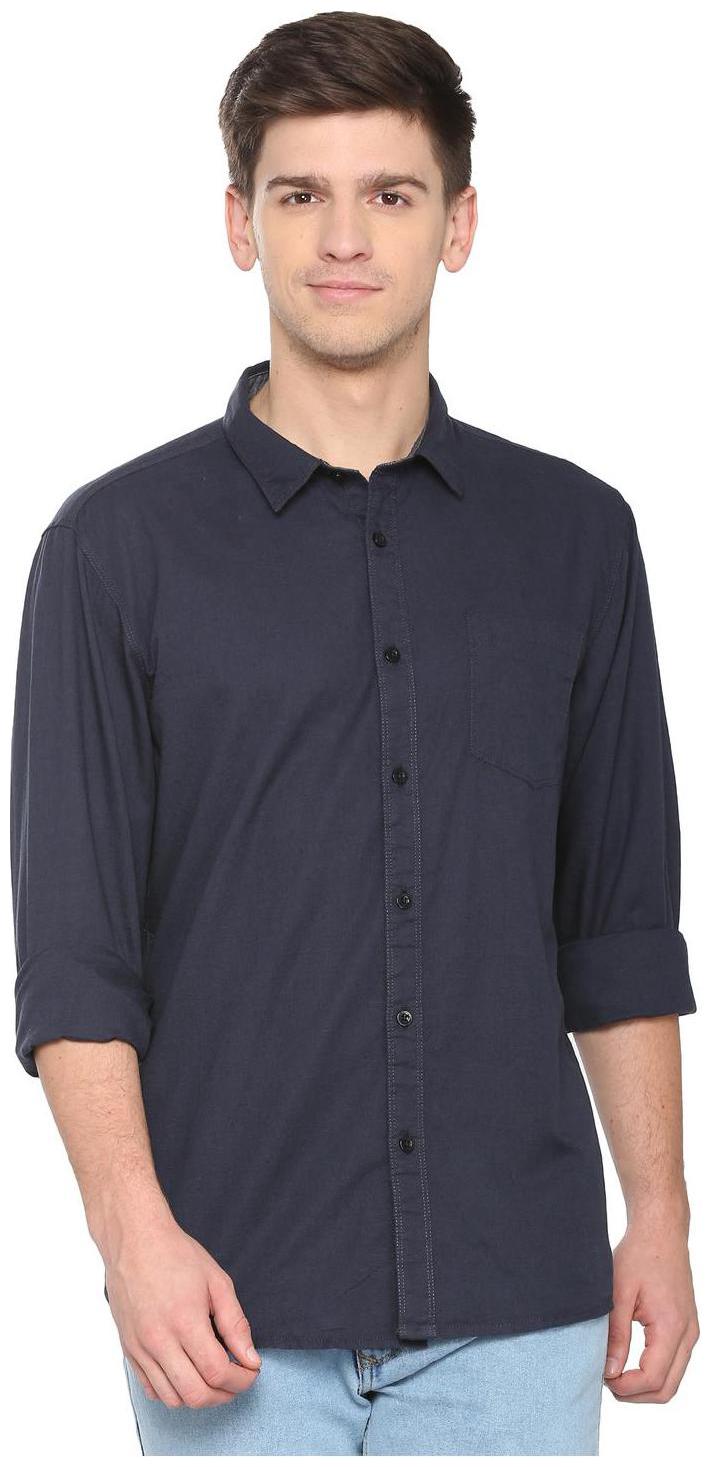 

People Men Blue Solid Regular Fit Casual Shirt