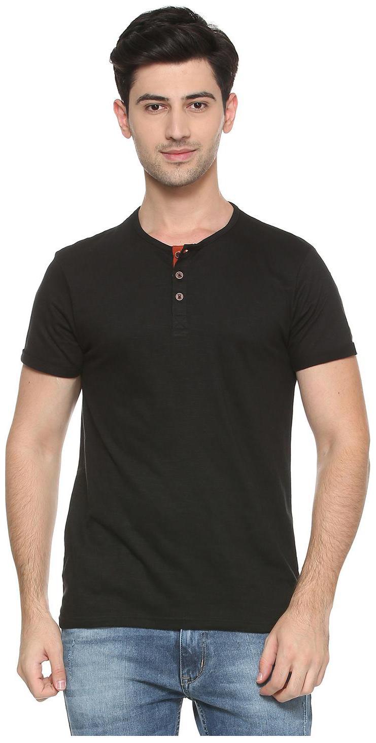 

People Men Black Regular fit Cotton Henley neck T-Shirt - Pack Of 1