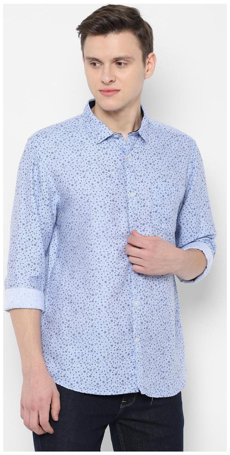 

People Men Blue Printed Regular Fit Casual Shirt